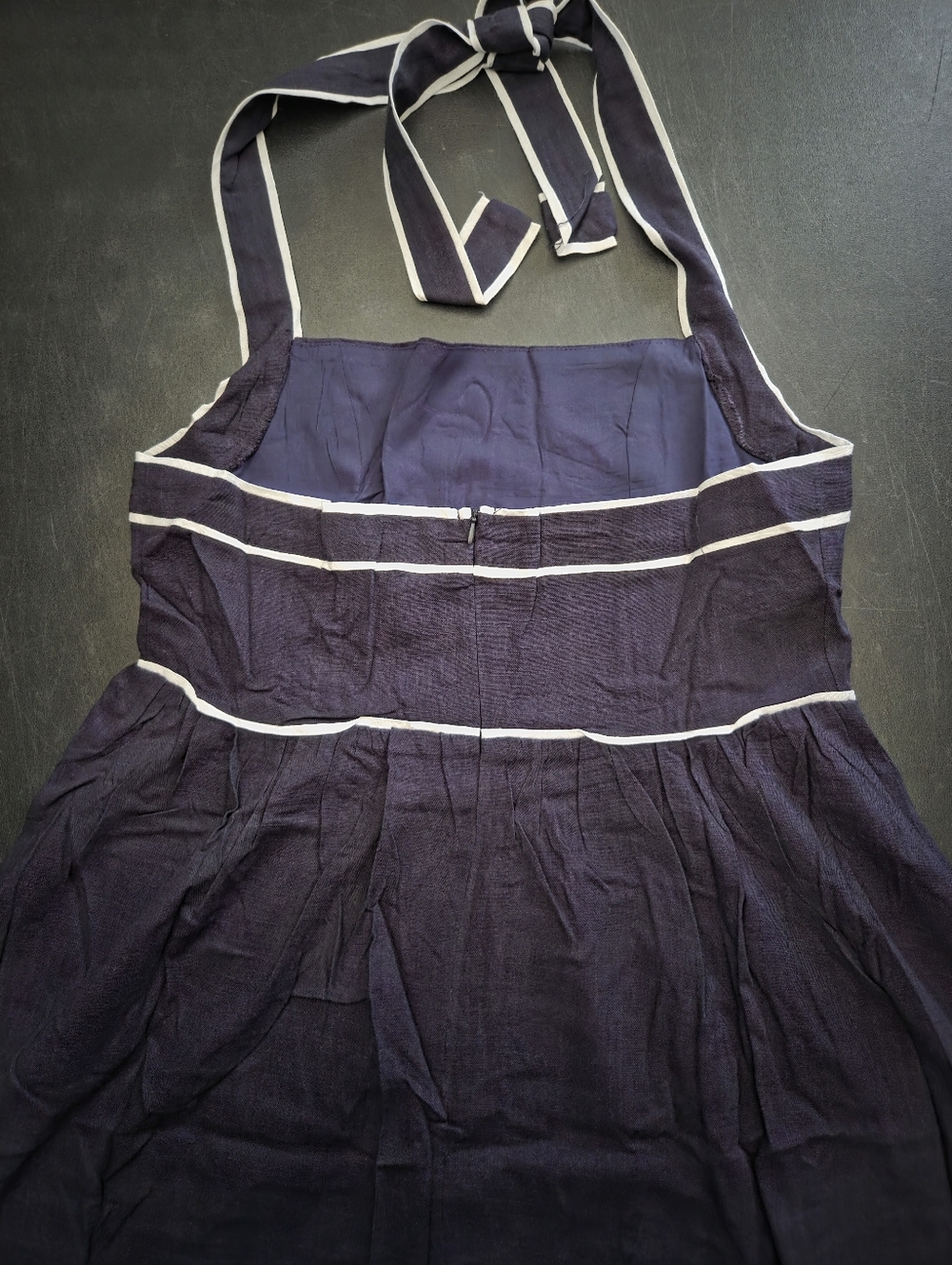 NWT - White Closet Linen Blend Navy Contrast Trim Halter Midi Dress - Size 14 - Picture 11 of 14